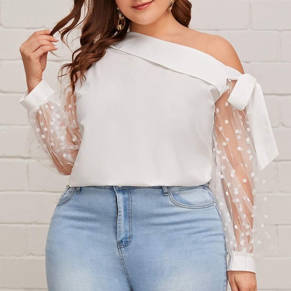 Boho Black Polka Dot Off Shoulder Top - Picture 5 of 8